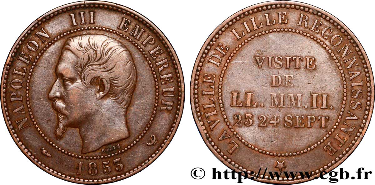 Module de dix centimes, Visite impériale à Lille les 23 et 24 septembre 1853 1853 Lille VG.3365  BB40 