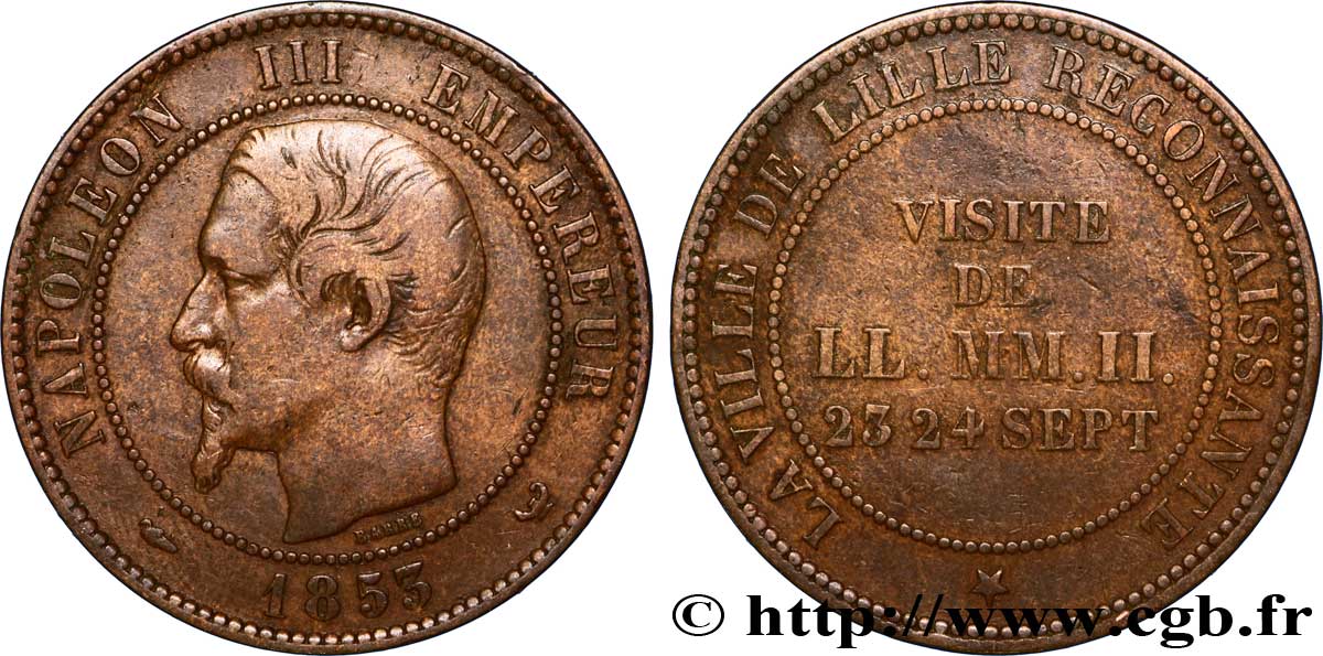 Module de dix centimes, Visite impériale à Lille les 23 et 24 septembre 1853 1853 Lille VG.3365  TB30 