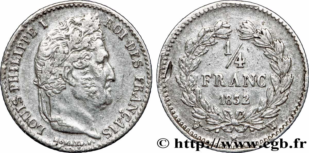 1/4 franc Louis-Philippe 1832 Lille F.166/28 var. TB35 