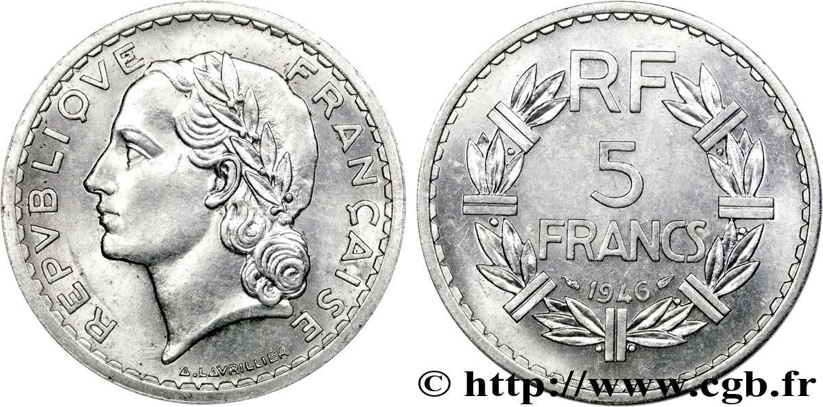 5 francs Lavrillier, aluminium 1946  F.339/6 SPL63 
