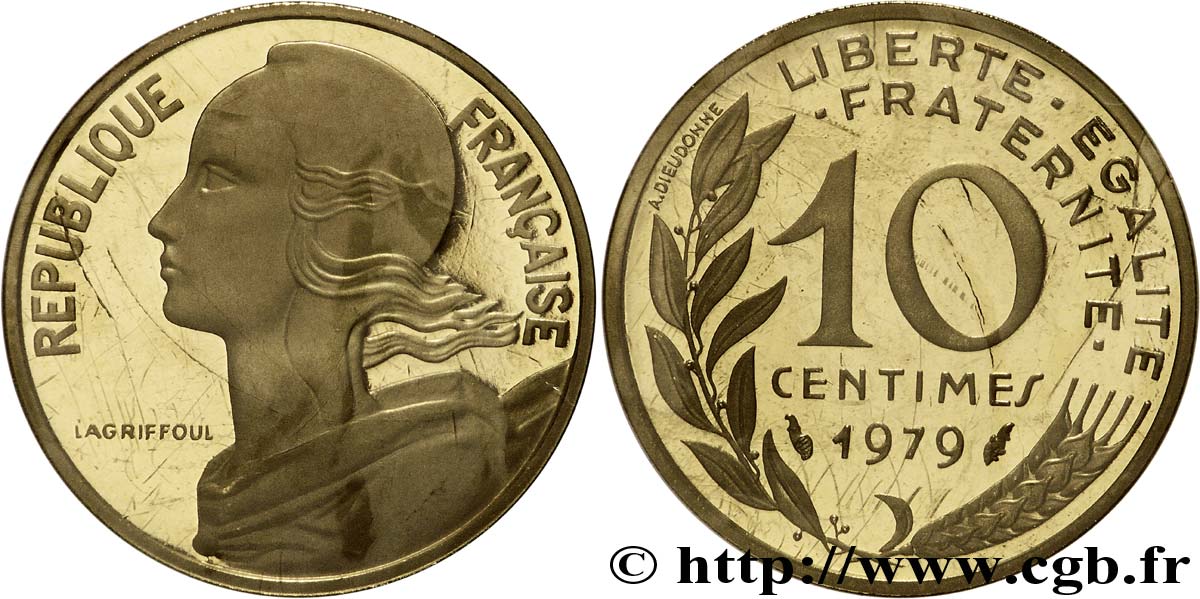 Piéfort or de 10 centimes Marianne 1979 Pessac F.144/19P MS68 
