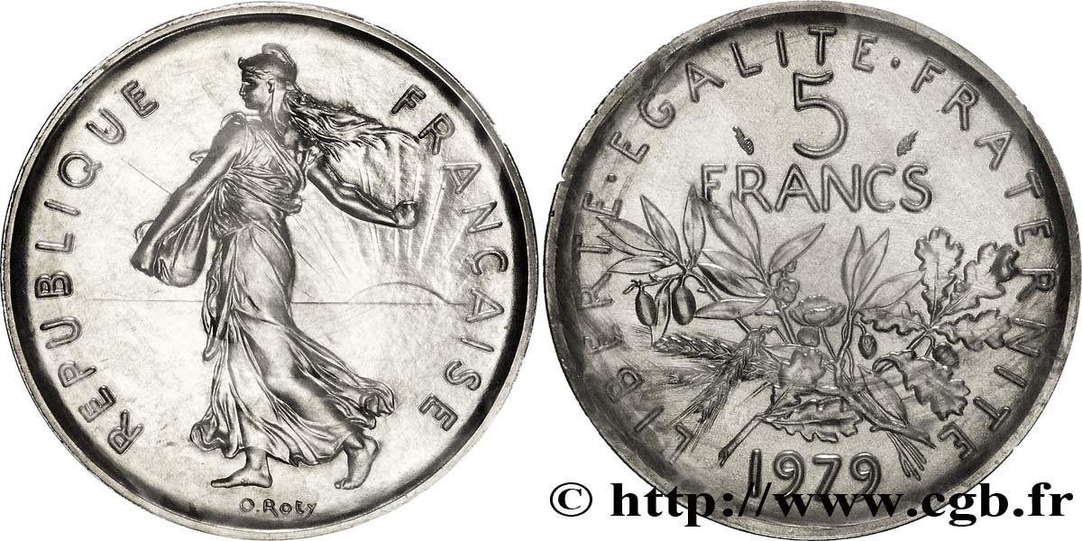 Piéfort argent de 5 francs Semeuse, nickel 1979 Pessac F.341/11P MS68 