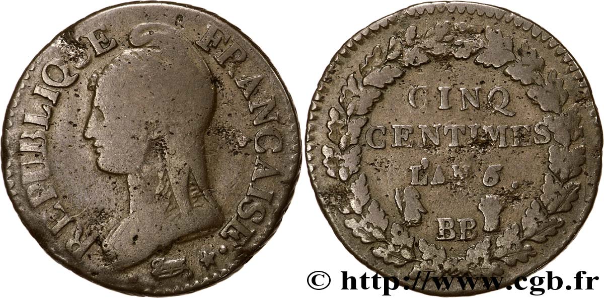 Cinq centimes Dupré, grand module 1798 Strasbourg F.115/38 BC20 