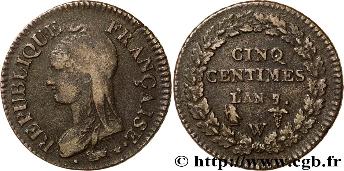 Cinq centimes Dupré, grand module 1799 Lille F.115/76 S35 