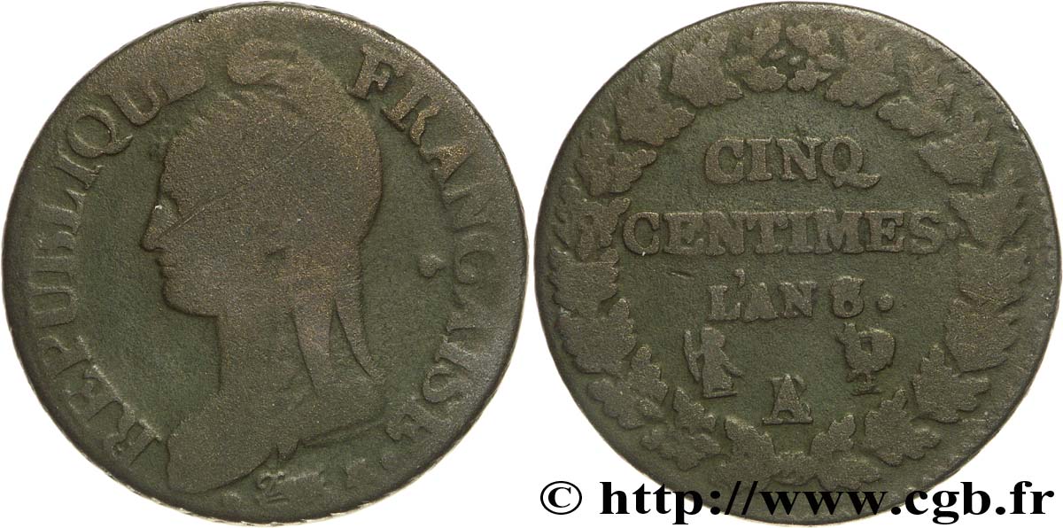 Cinq centimes Dupré, grand module 1800 Paris/Rouen F.115/95 BC15 