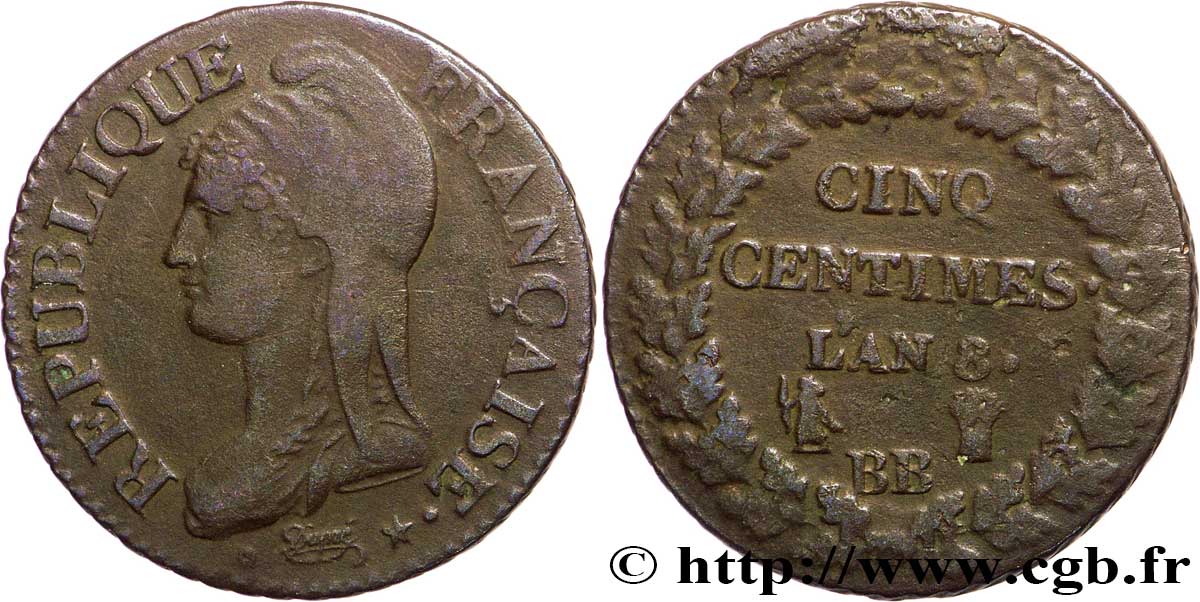 Cinq centimes Dupré, grand module 1800 Strasbourg F.115/117 TB35 