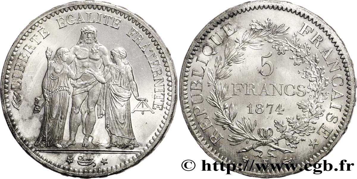 5 francs Hercule 1874 Bordeaux F.334/13 fST64 