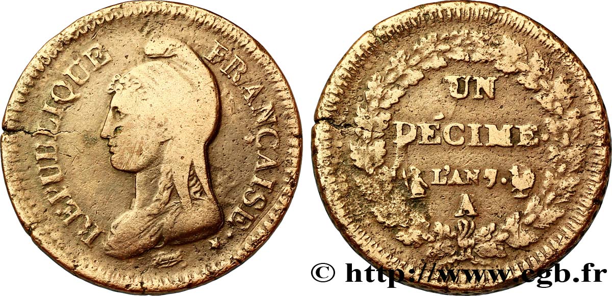 Un décime Dupré, grand module 1799 Paris/Rouen F.129/29 TB30 