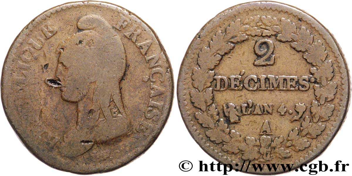 2 décimes Dupré 1796 Paris F.145/1 B14 