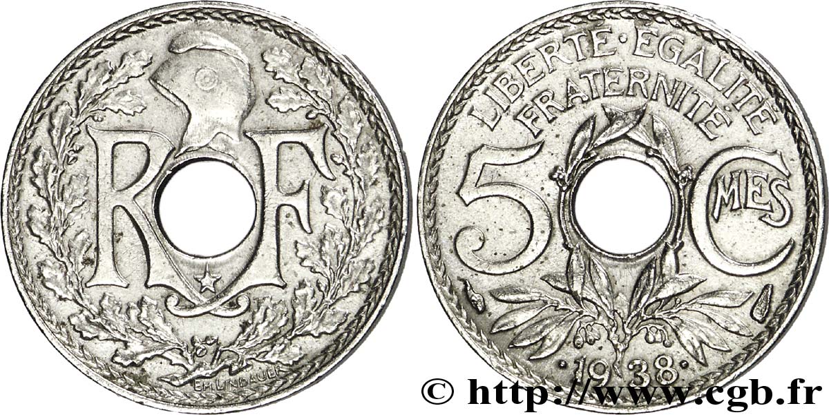 5 centimes Lindauer, maillechort, avec étoile 1938  F.123/1 AU50 