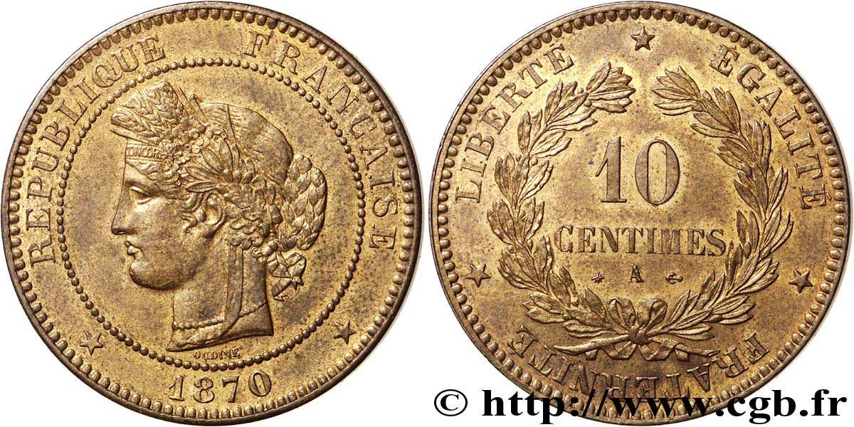 10 centimes Cérès 1870 Paris F.135/4 SUP62 