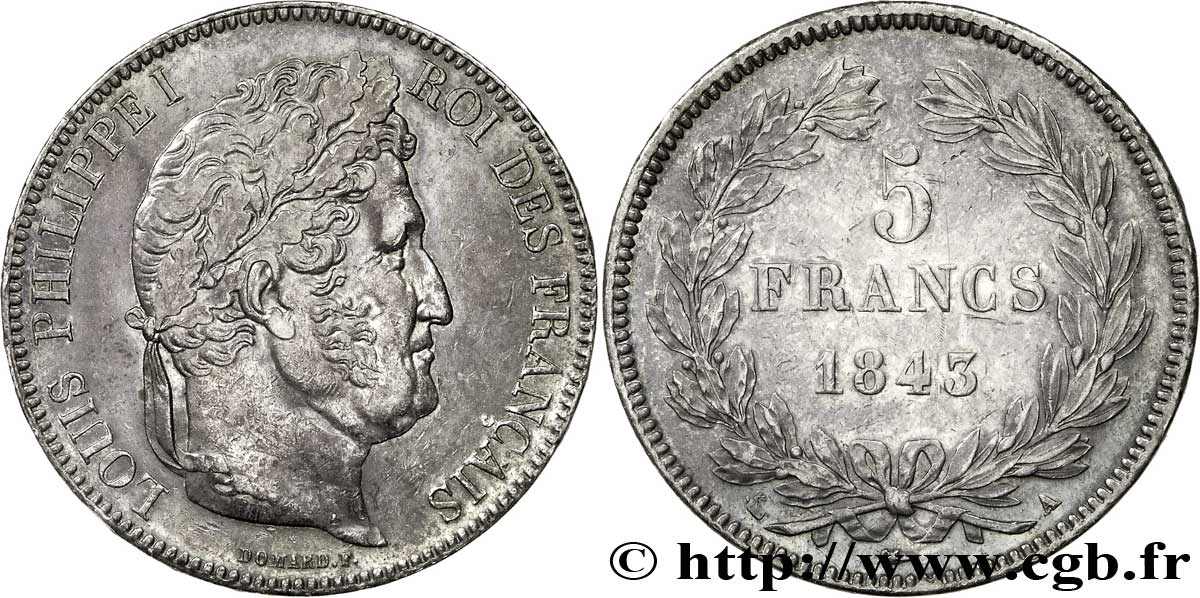 5 francs IIe type Domard 1843 Paris F.324/100 SS52 