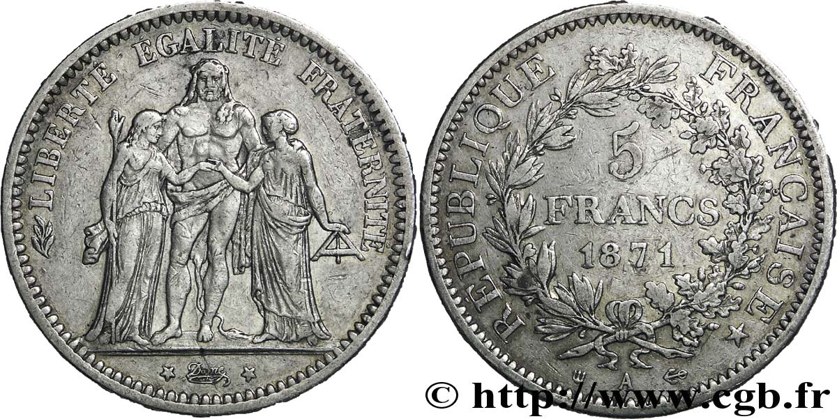 5 francs Hercule, dite “Camélinat” 1871 Paris F.334/4 TTB40 