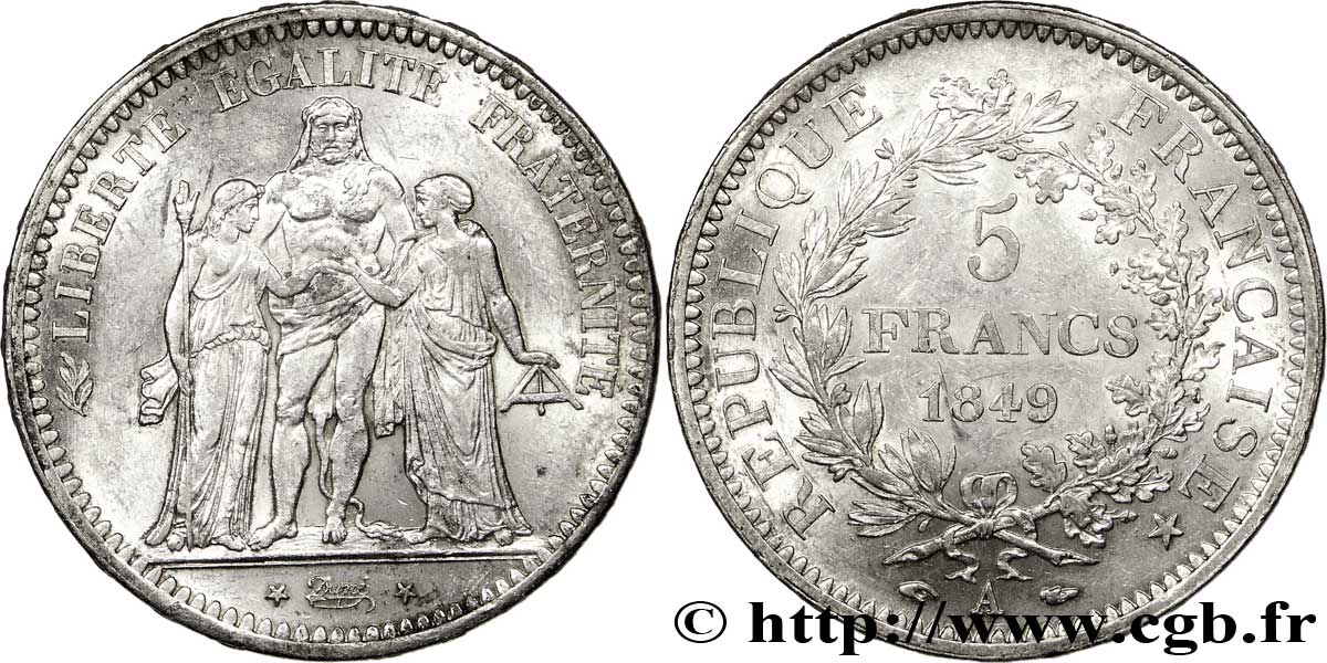 5 francs Hercule, IIe République 1849 Paris F.326/5 SUP58 