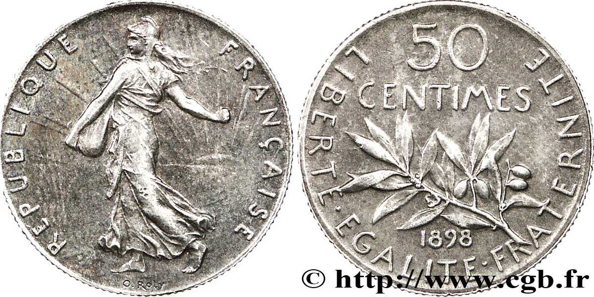 50 centimes Semeuse 1898 Paris F.190/4 AU58 