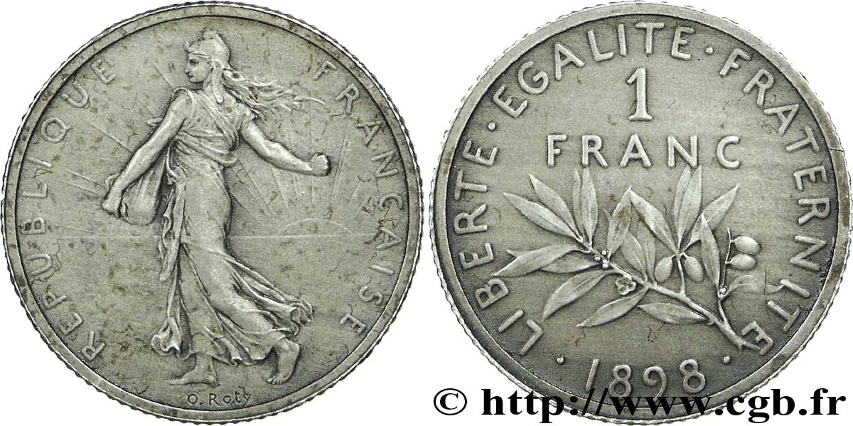 1 franc Semeuse, flan mat, vieil argent 1898 Paris F.217/2 SS53 