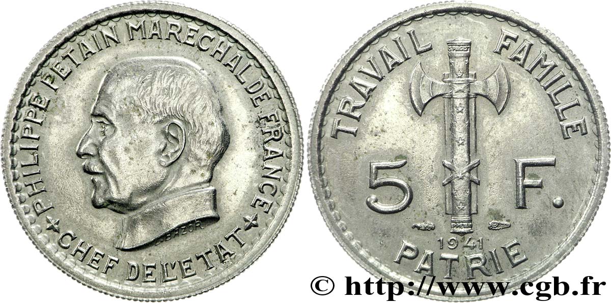 5 francs Pétain 1941  F.338/2 AU50 