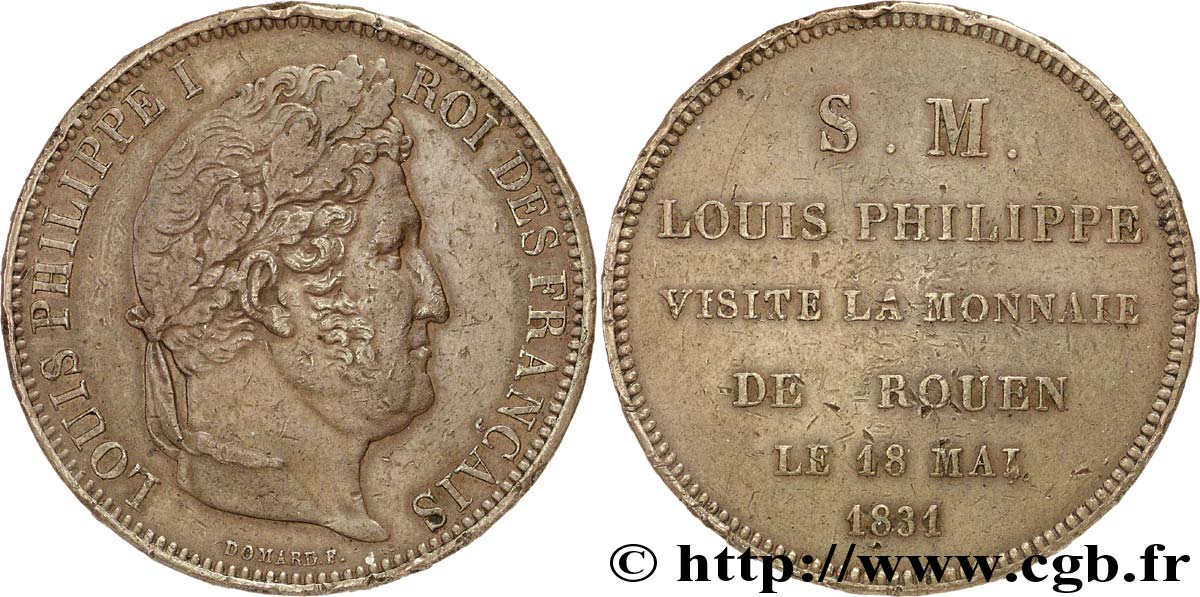Monnaie de visite au module de 5 francs pour Louis-Philippe à la Monnaie de Rouen 1831 Rouen VG.2825  MBC 