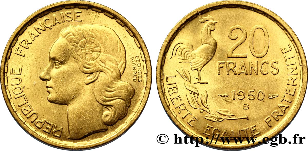 20 francs Georges Guiraud, 4 faucilles 1950 Beaumont-Le-Roger F.401/3 AU59 