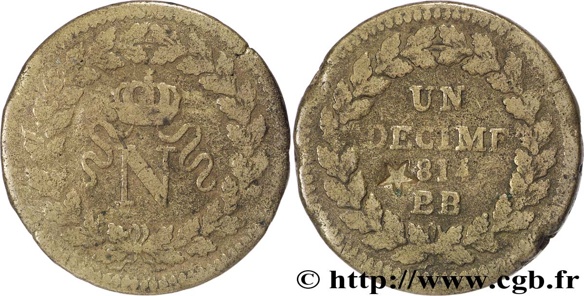 Un décime à l’N couronnée 1814 Strasbourg F.131/1 var. B12 