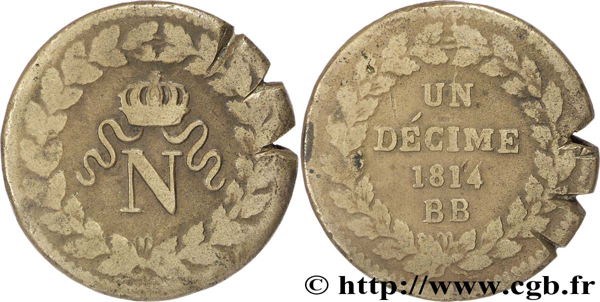 Un décime à l’N couronnée 1814 Strasbourg F.131/1 TB15 