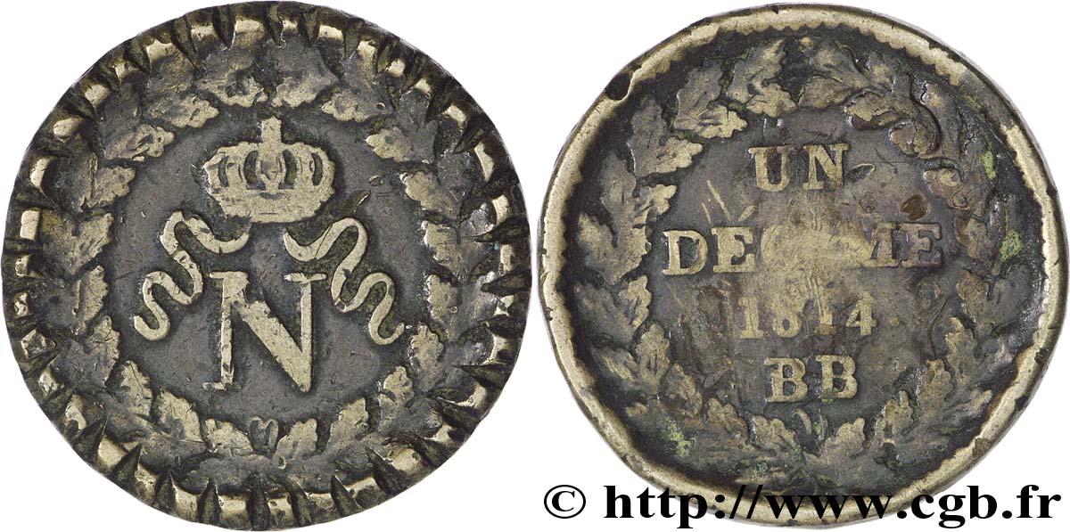 Un décime à l’N couronnée 1814 Strasbourg F.131/3 TB30 