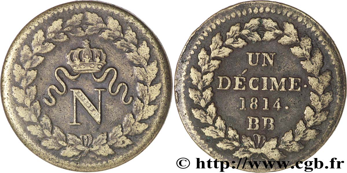 Un décime à l’N couronnée 1814 Strasbourg F.131/3 TTB48 