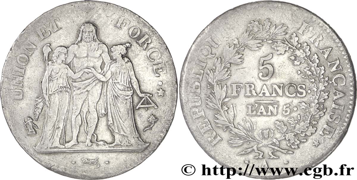 5 francs Union et Force, Union serré, avec glands intérieurs et gland extérieur 1797 Paris F.288/4 BC35 