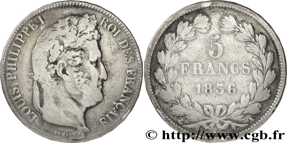 5 francs IIe type Domard 1836 Paris F.324/53 TB15 