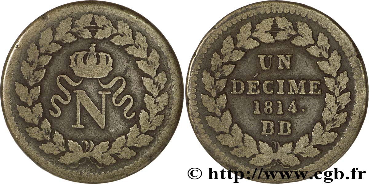 Un décime à l’N couronnée 1814 Strasbourg F.131/4 TB30 