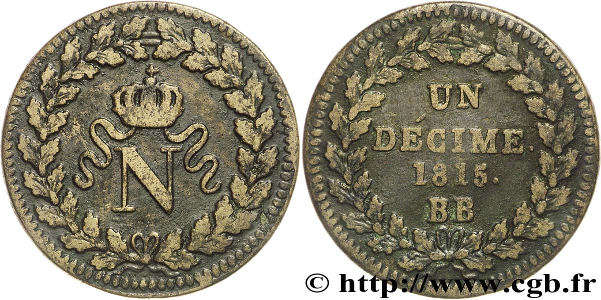 Un décime à l’N couronnée 1815 Strasbourg F.131A/1 TTB40 