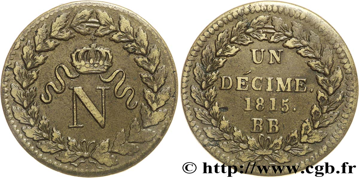 Un décime à l’N couronnée 1815 Strasbourg F.131A/1 TTB45 