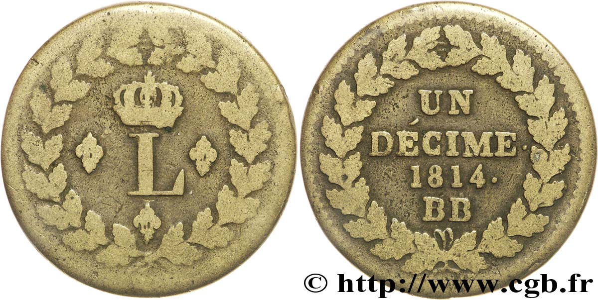 Un décime à l’L couronnée 1814 Strasbourg F.132/1 TB15 