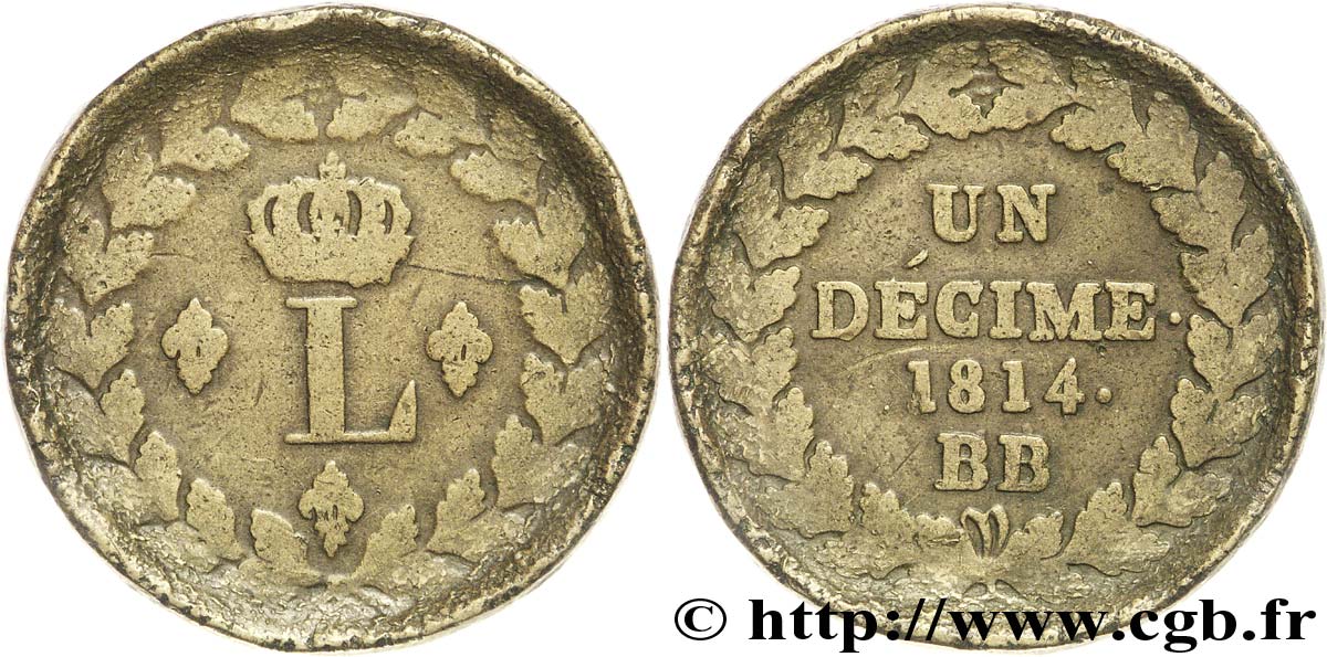 Un décime à l’L couronnée 1814 Strasbourg F.132/1 TB20 