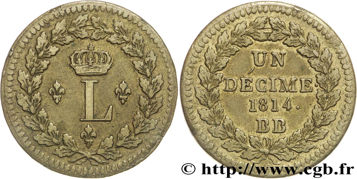Un décime à l’L couronnée 1814 Strasbourg F.132/1 TTB45 