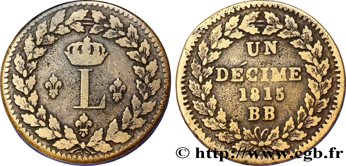 Un décime à l’L couronnée 1815  Strasbourg F.132A/1 VF30 