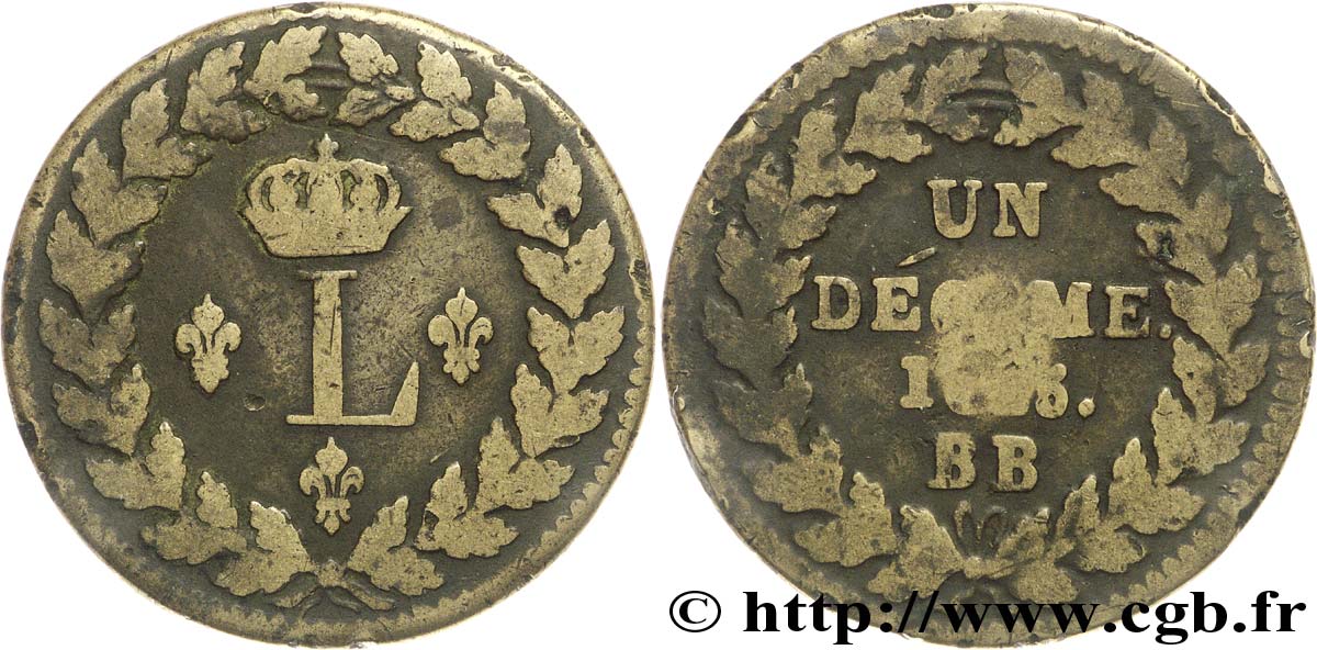 Un décime à l’L couronnée 1815  Strasbourg F.132A/3 B12 