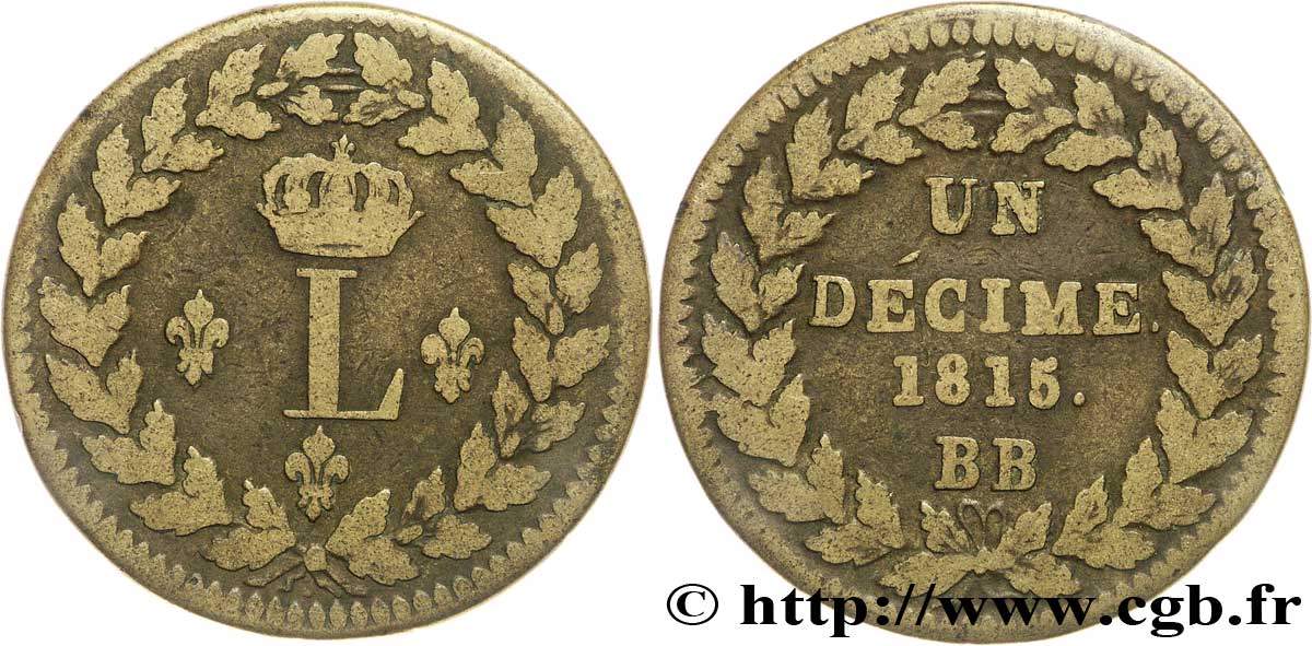 Un décime à l’L couronnée 1815  Strasbourg F.132A/3 TB30 