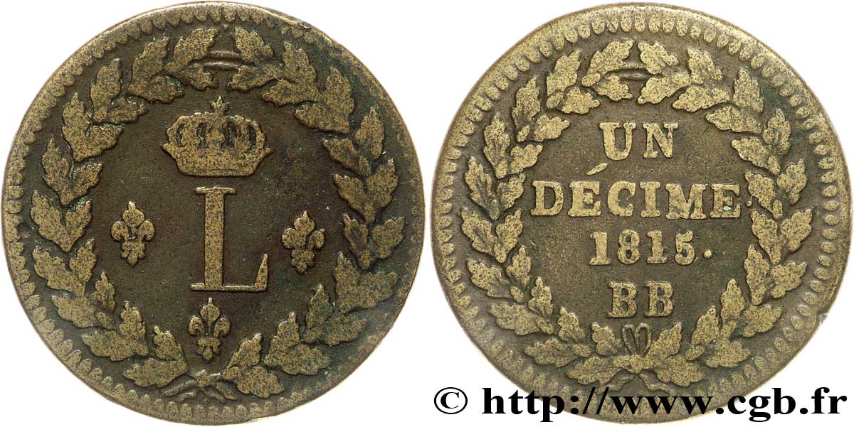 Un décime à l’L couronnée 1815  Strasbourg F.132A/3 TB35 