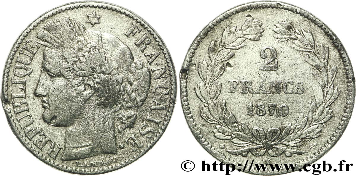 Faux de 2 francs Cérès, sans légende 1870 Bordeaux F.264/2 var. XF40 