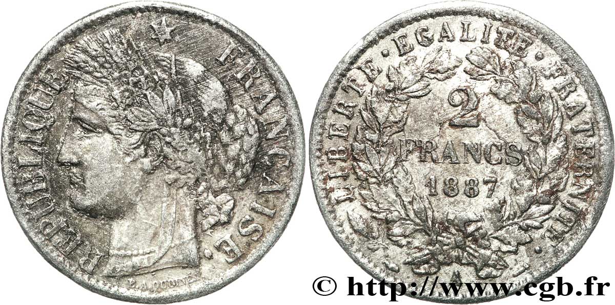 Faux de 2 francs Cérès, avec légende 1887 Paris F.265/13 var. MBC45 