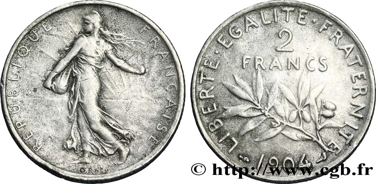 Faux de 2 francs Semeuse 1904  F.266/8 var. SS45 