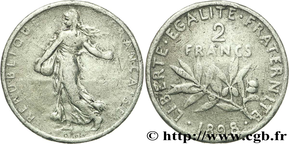 Faux de 2 francs Semeuse 1898 Paris F.266/1 var. MB18 