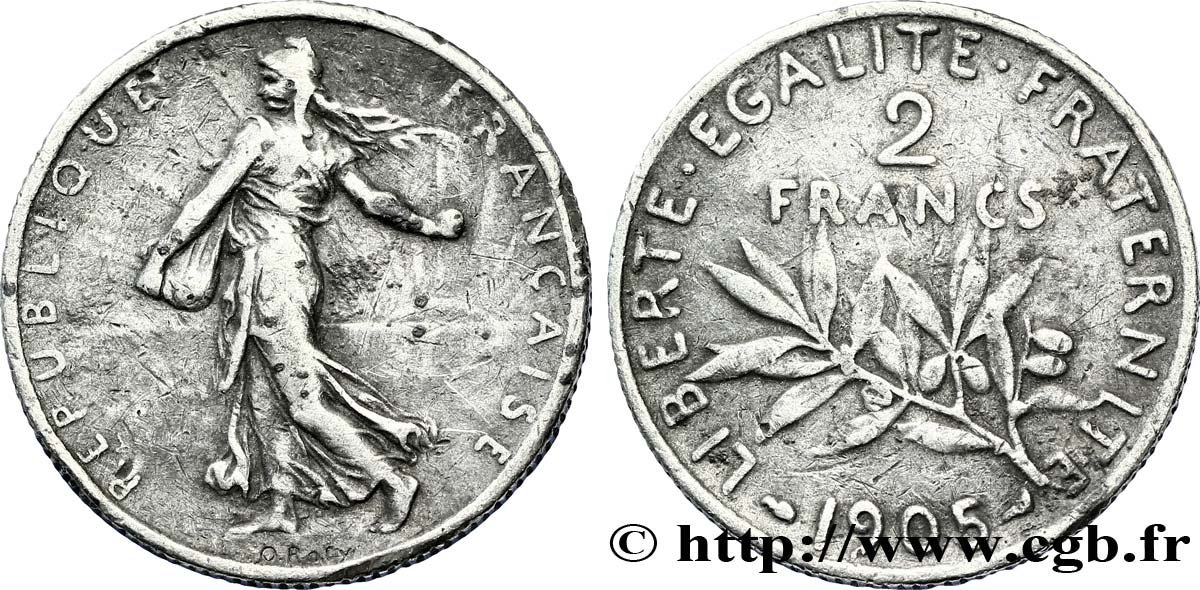 Faux de 2 francs Semeuse 1905  F.266/9 var. AU50 