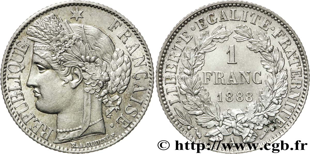 1 franc Cérès, Troisième République 1888 Paris F.216/10 SUP59 
