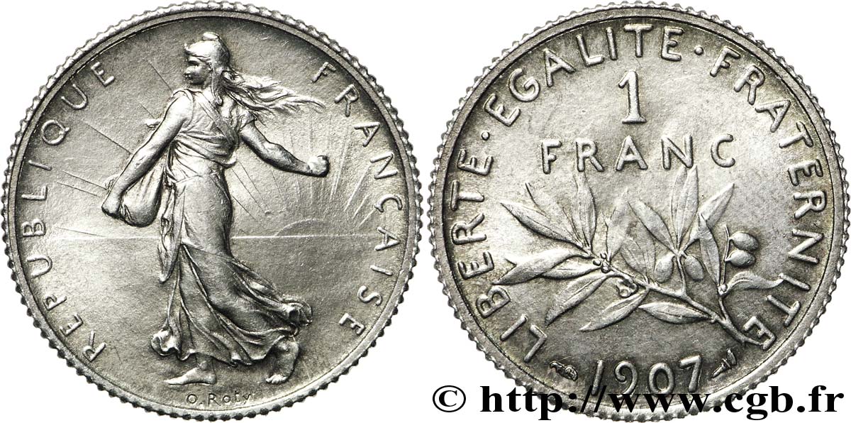 1 franc Semeuse 1907 Paris F.217/12 AU58 