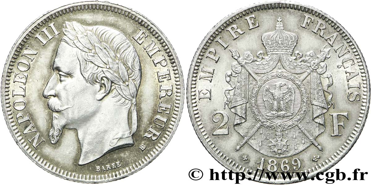 2 francs Napoléon III, tête laurée 1869 Strasbourg F.263/11 SUP60 