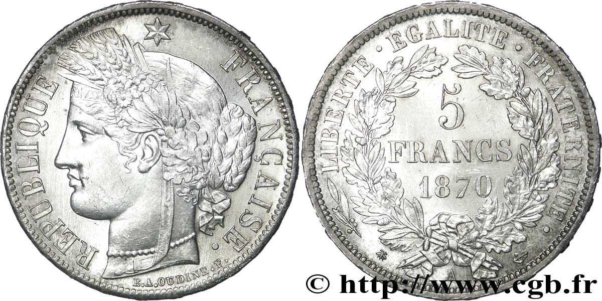 5 francs Cérès, avec légende 1870 Paris F.333/1 EBC62 