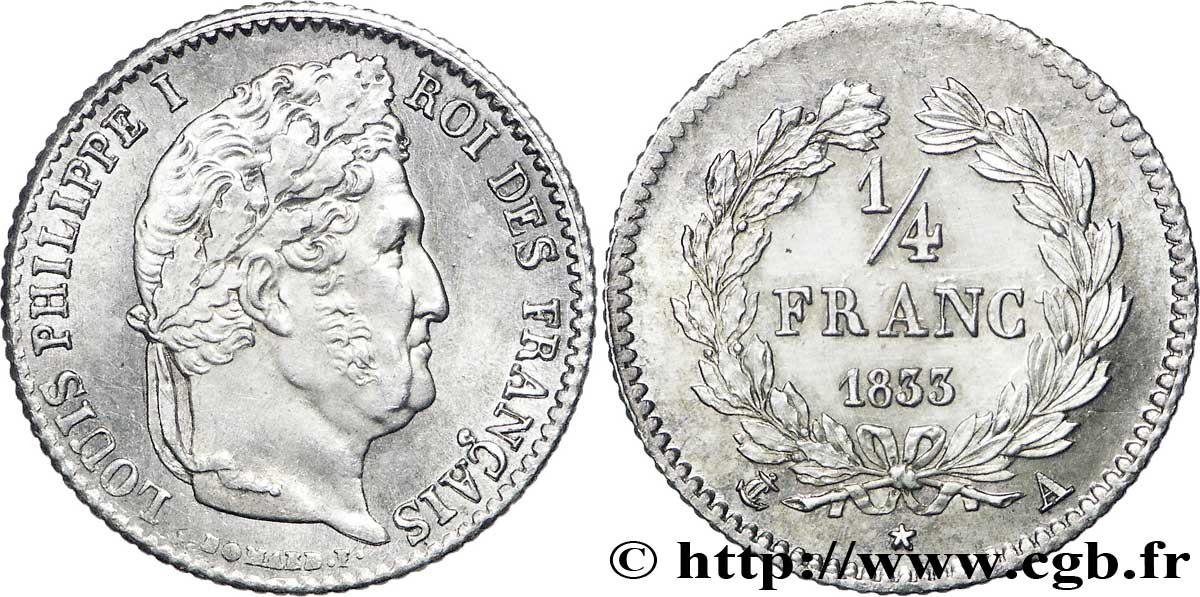 1/4 franc Louis-Philippe 1833 Paris F.166/30 MS63 