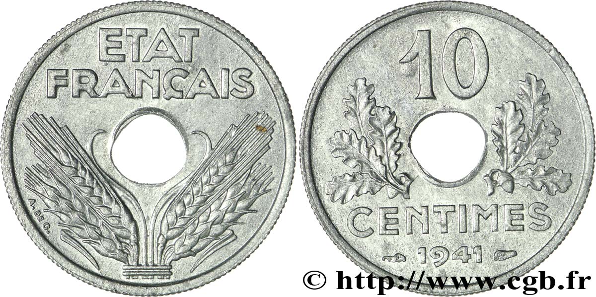 10 centimes État français, grand module 1941  F.141/2 SUP60 